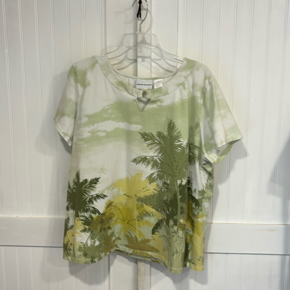 Alfred Dunner short sleeve tropical theme top green/white/yellow size XL